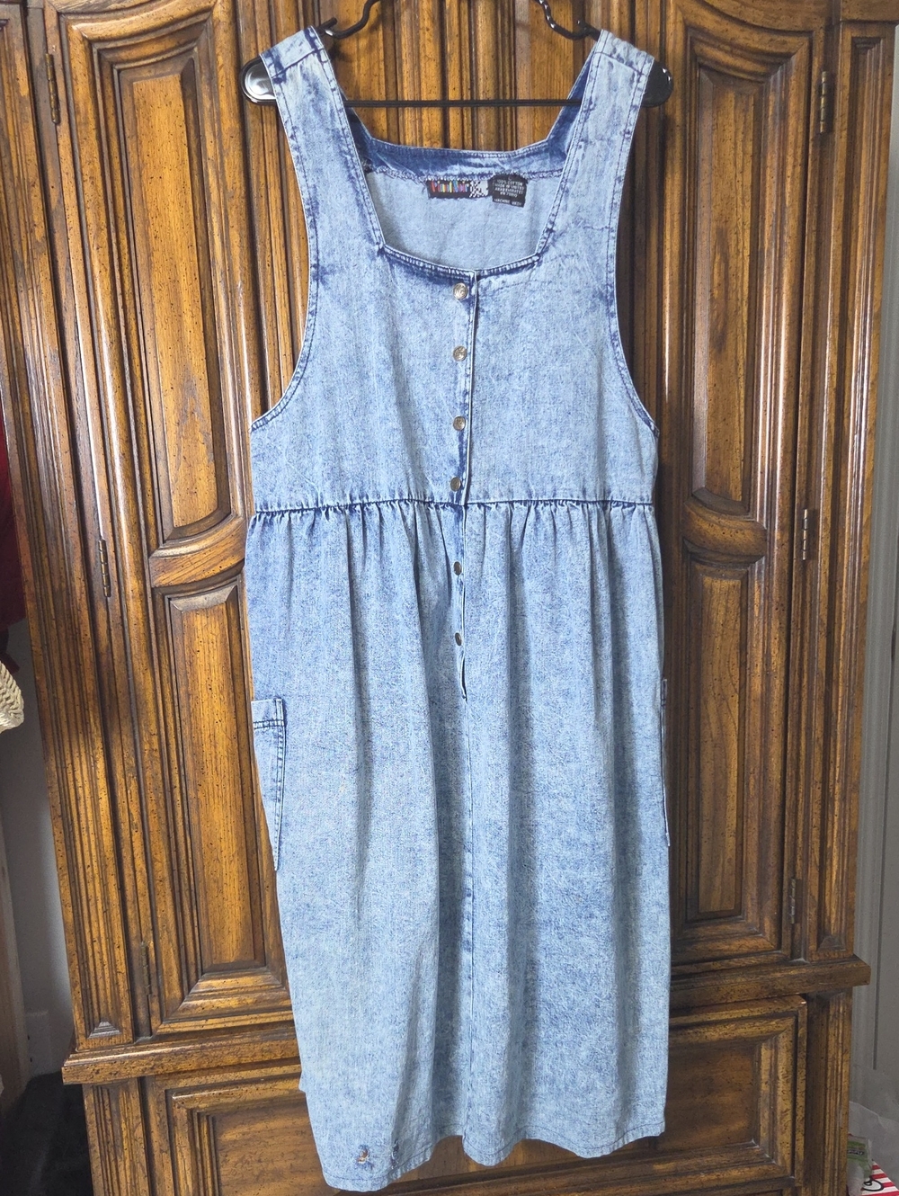 Vintage 90s Pinot Noir Acid Wash Denim Pinafore Jumper Dress Distressed L